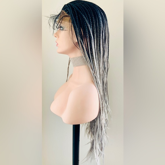 Gorgeous Ombre Grey Premium Fiber Braided Lace Front Wig for Daily Wear/Holidays - Picture 7 of 8
